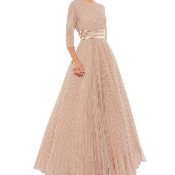 Mac Duggal Dresses & Skirts - NWT MAC DUGGAL ROSE‎ GOLD 30700 SHIMMERING PLEATED A-LINE 3/4 SLEEVES DRESS